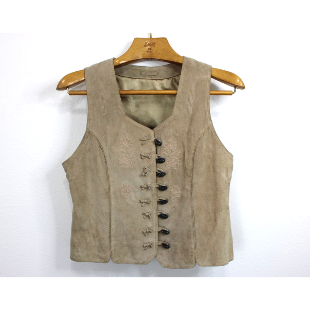 Vintage LANDHAUS & C&A Oktoberfest Suede Leather Pants & Vest Set Size UK 12/14 - Picture 8 of 16